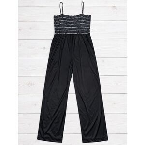 Vintage Jumpsuit Sequin Bodice Spaghetti Strap Wide Leg Party Black 13/14 - 4750